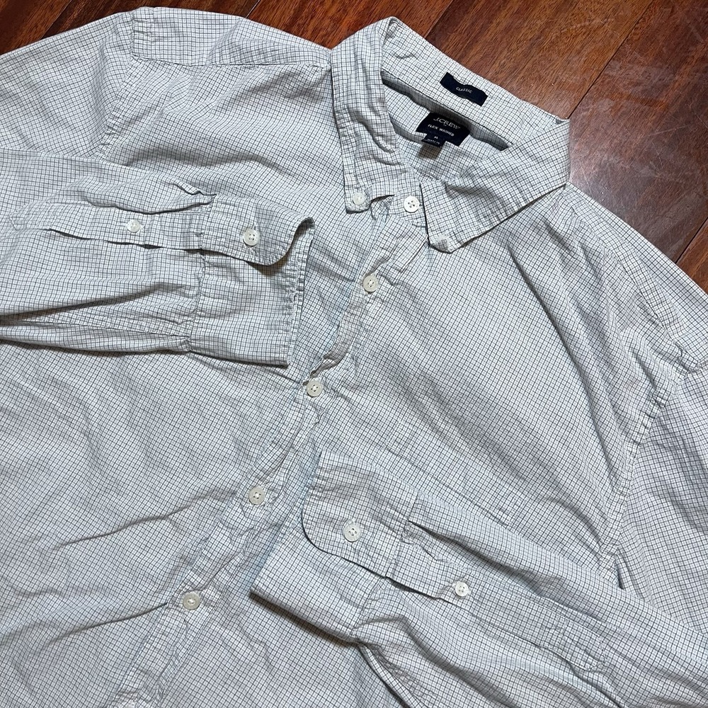 J. Crew Shirt Mens XL Gray Plaid Classic Fit Flex Washed Preppy Long Sleeve